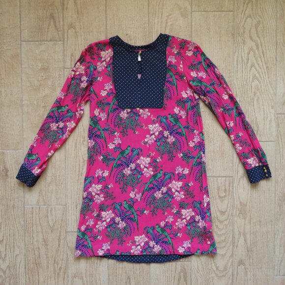 Anthropologie Maeve Floral Pink Bird Tunic Shift Mini Dress Size 2 - Picture 1 of 9